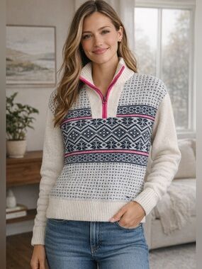 Vineyard Vines Fair Isle Nordic quarter-zip sweater Size Large